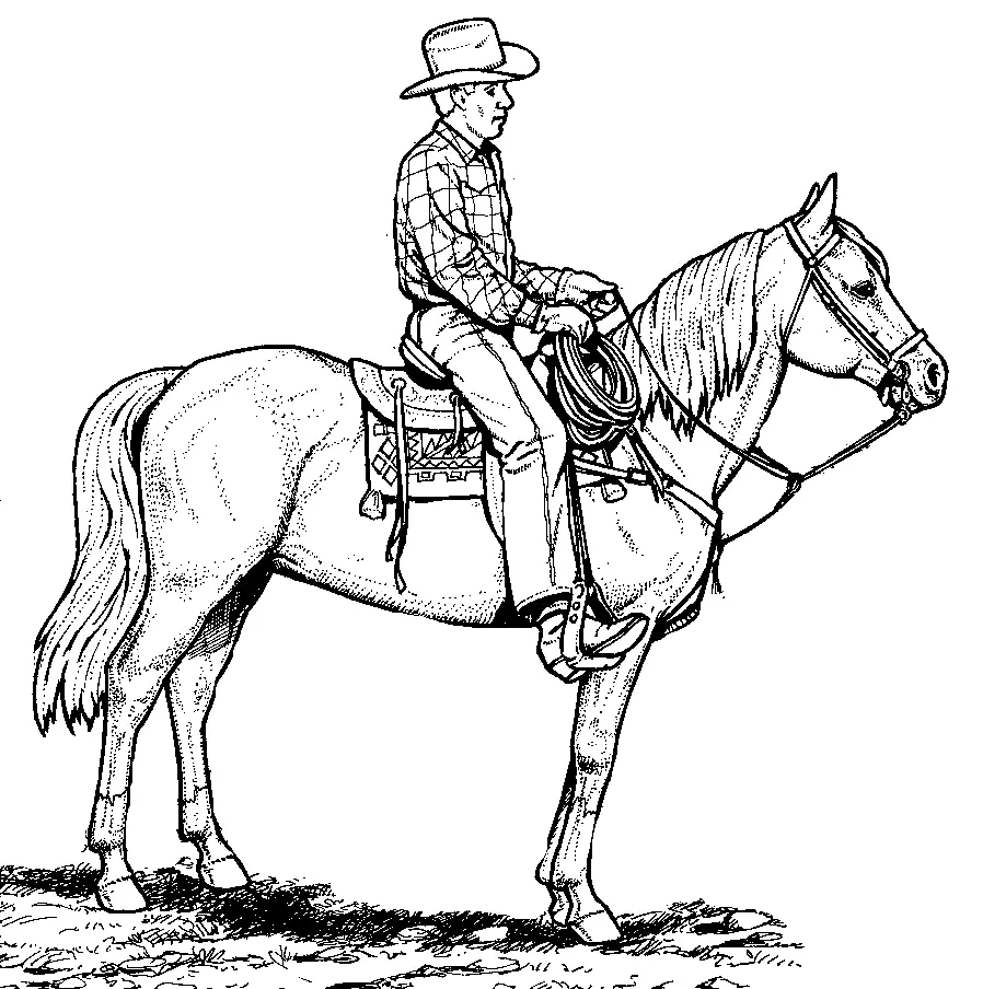 Realistic Cowboy Horse Coloring Page