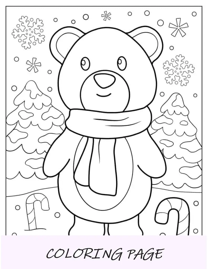 Urso polar patinando no gelo no inverno para colorir para crianças
