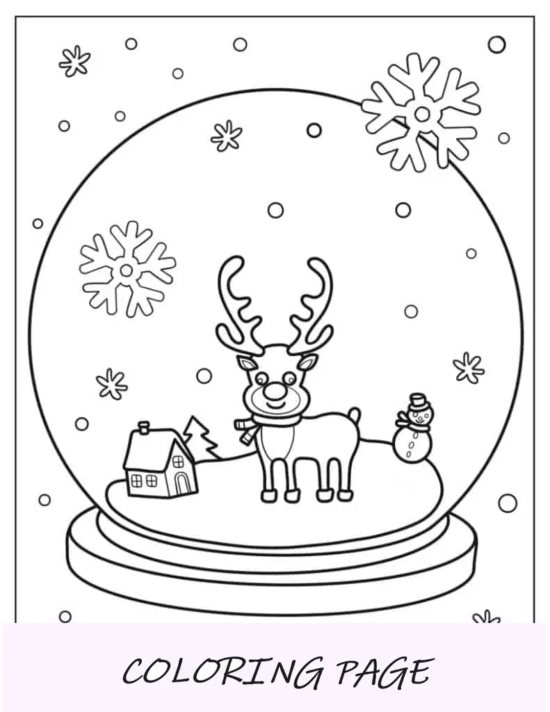 Página para colorir de dia de Natal com neve ao ar livre