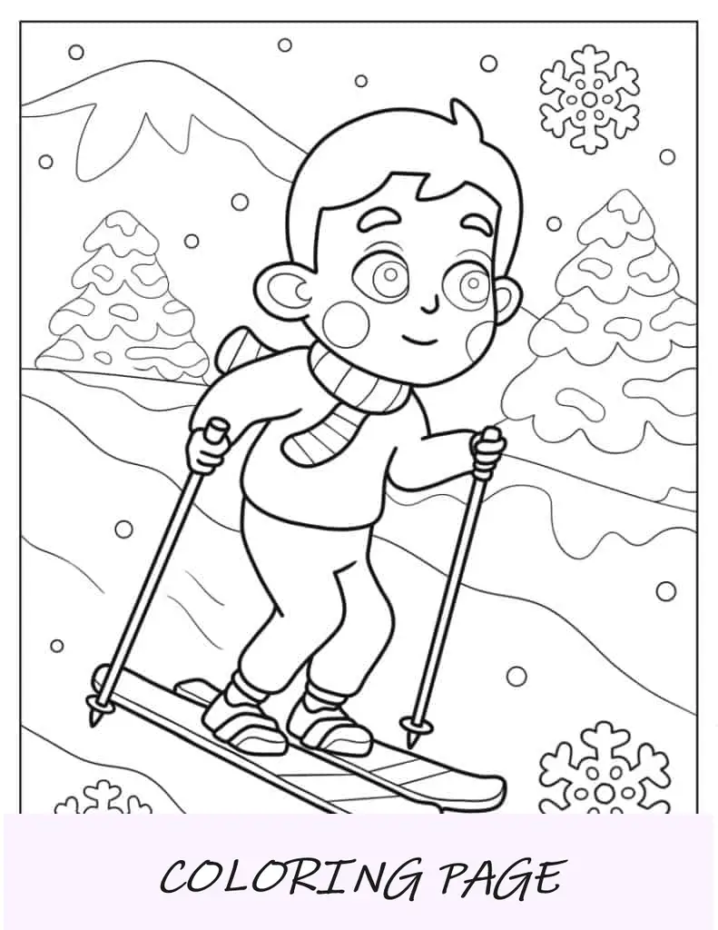 Página para colorir de inverno de janeiro com boneco de neve