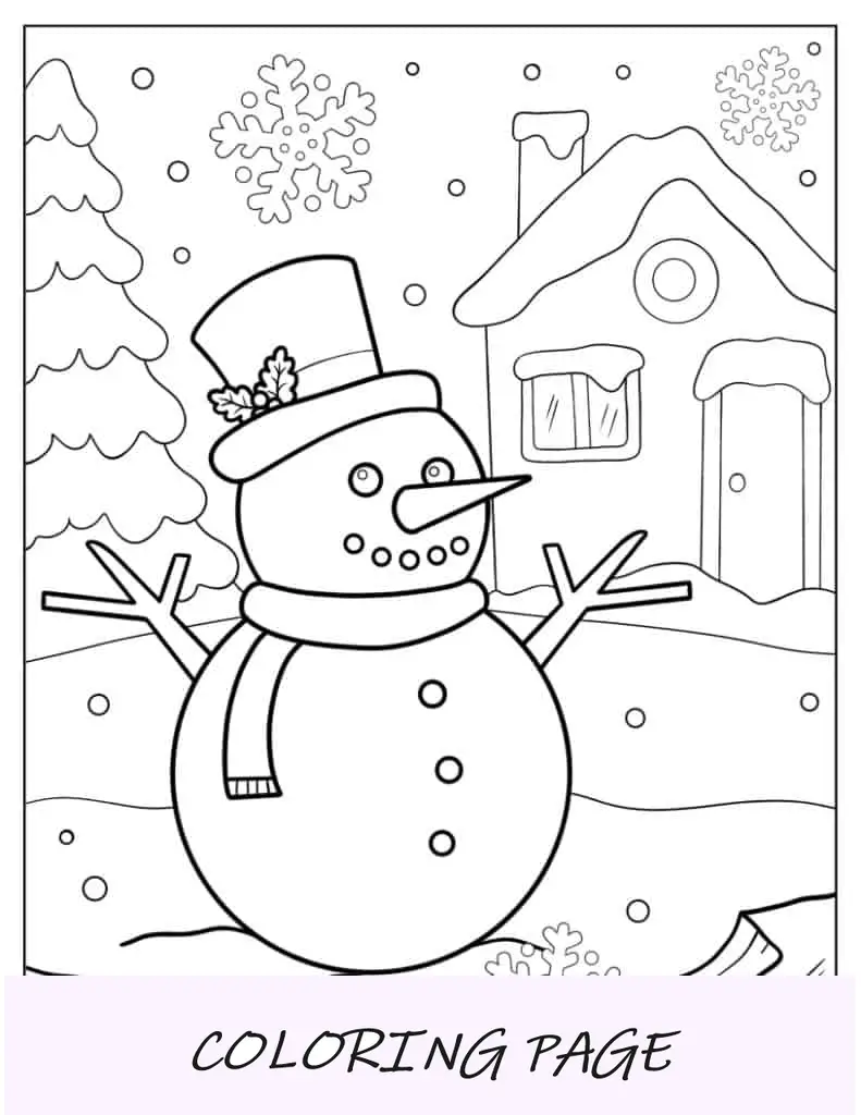 Página para colorir de garota realista brincando na neve