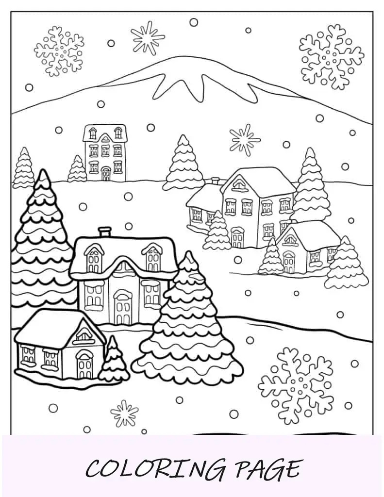 Página para colorir de linda garota fazendo anjo de neve no inverno