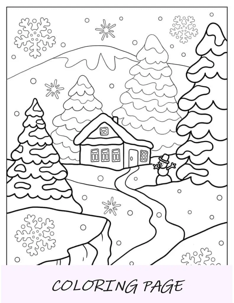 Árvore de Natal com neve para colorir para crianças