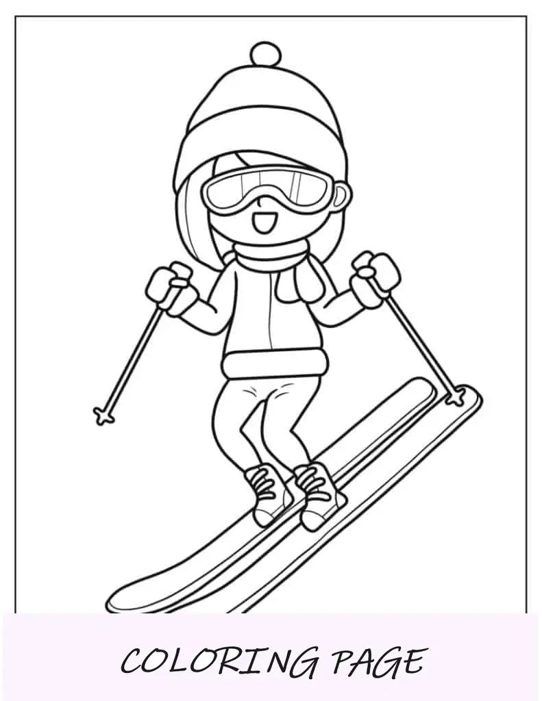 Folha para colorir de Rudolph de desenho animado em paisagem nevada