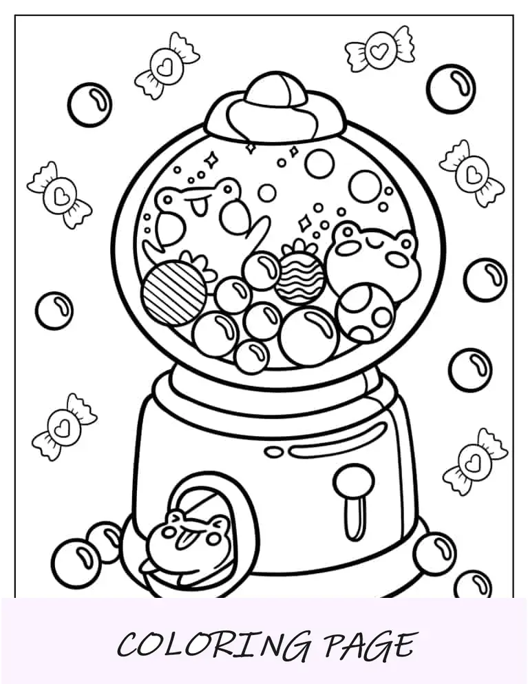 Máquina de chicletes Kawaii para colorir