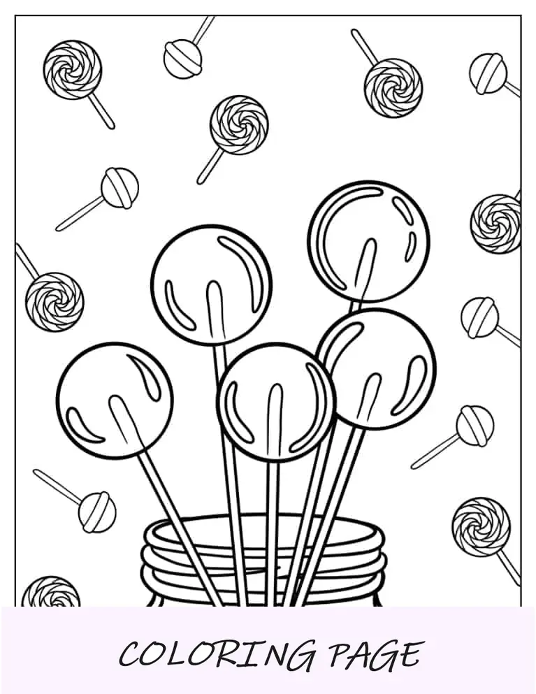 Pote de pirulitos para colorir para crianças