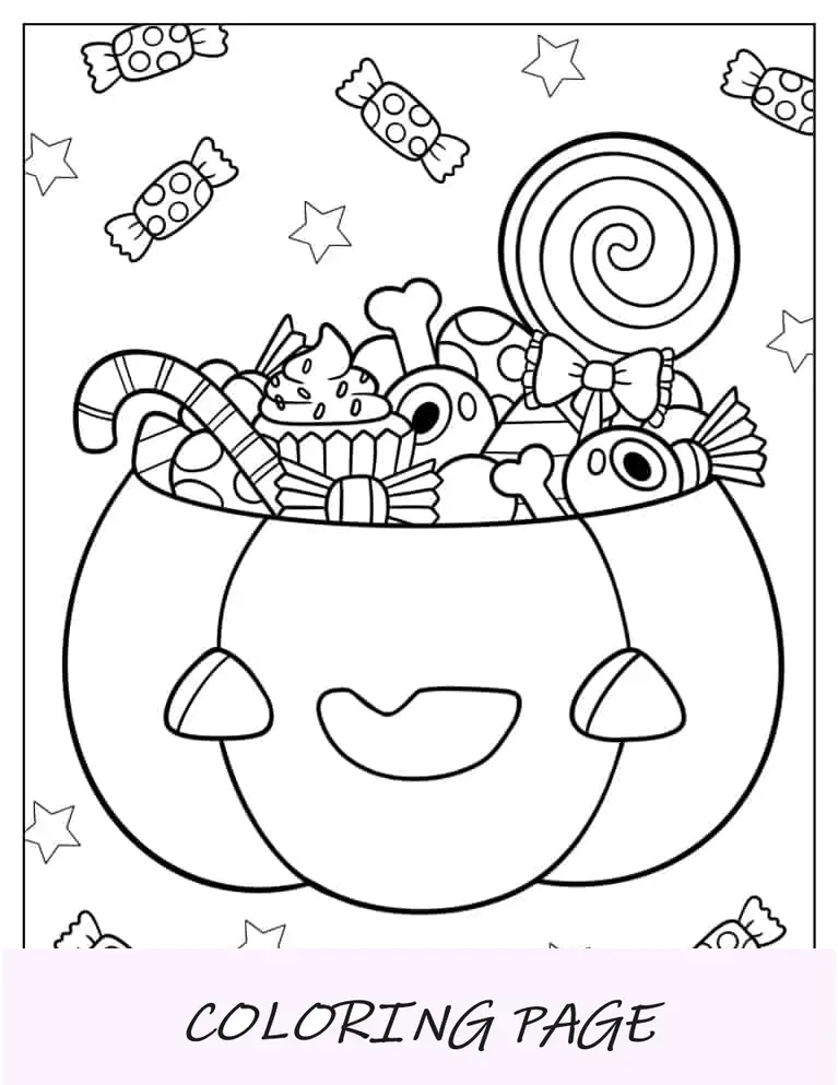 Doces de Halloween em abóbora para colorir