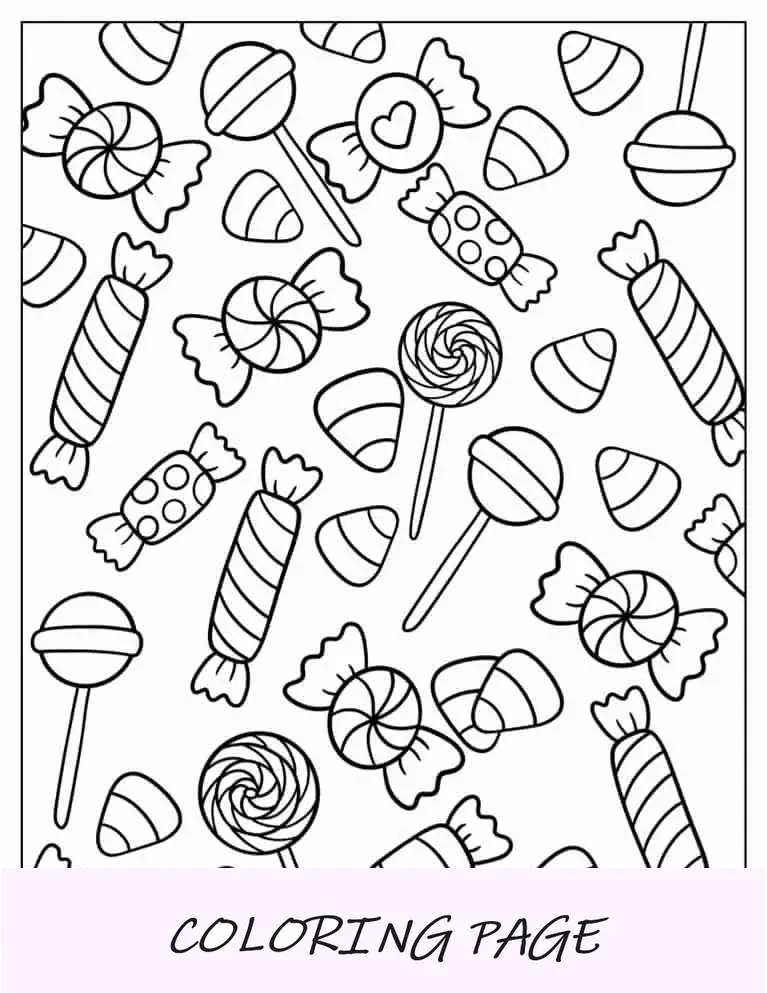Página inteira de doces variados para colorir