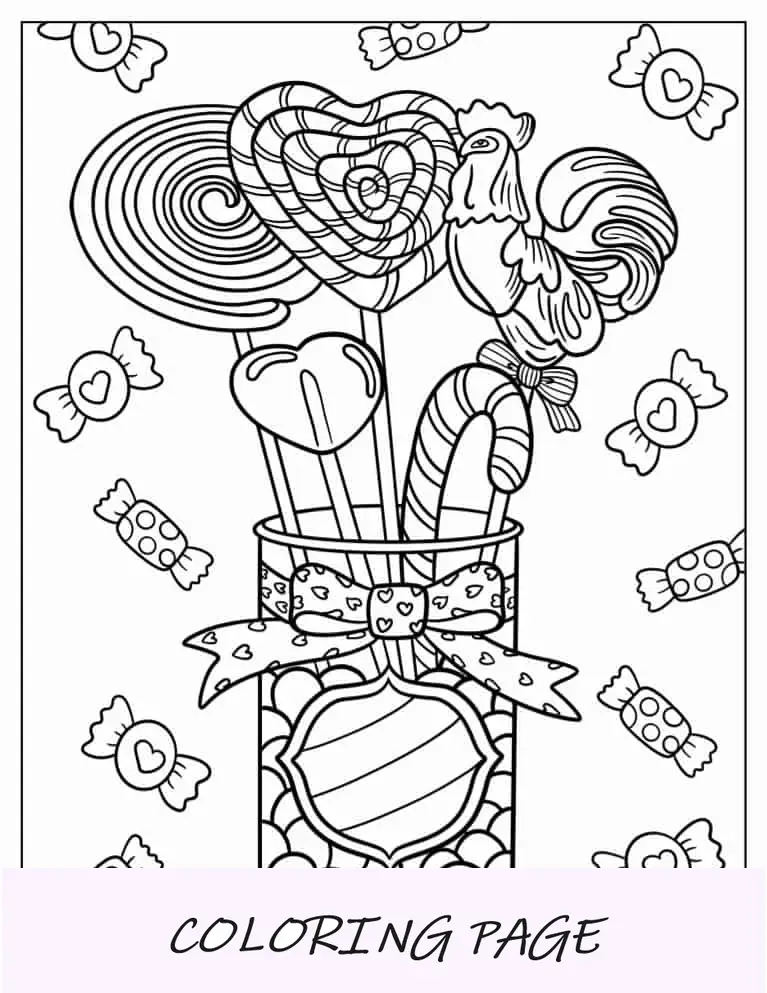 Folha para colorir de deliciosos doces e pirulitos