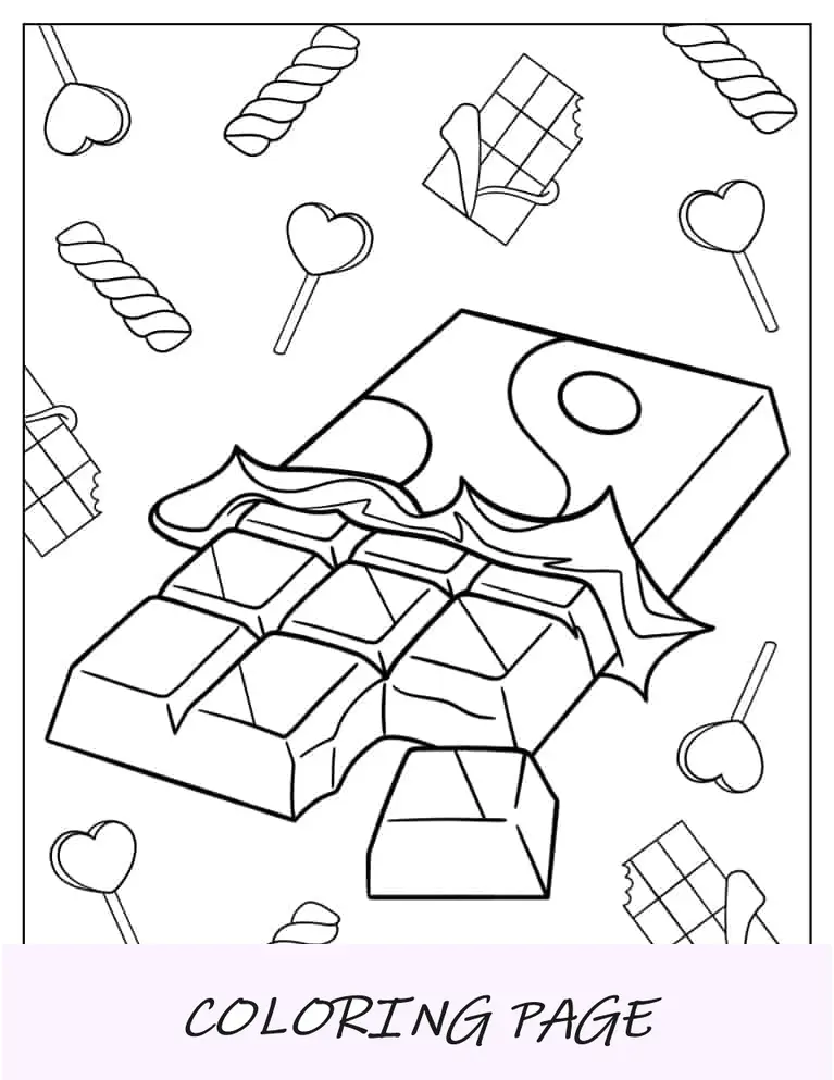 Página para colorir de blocos de chocolate para crianças