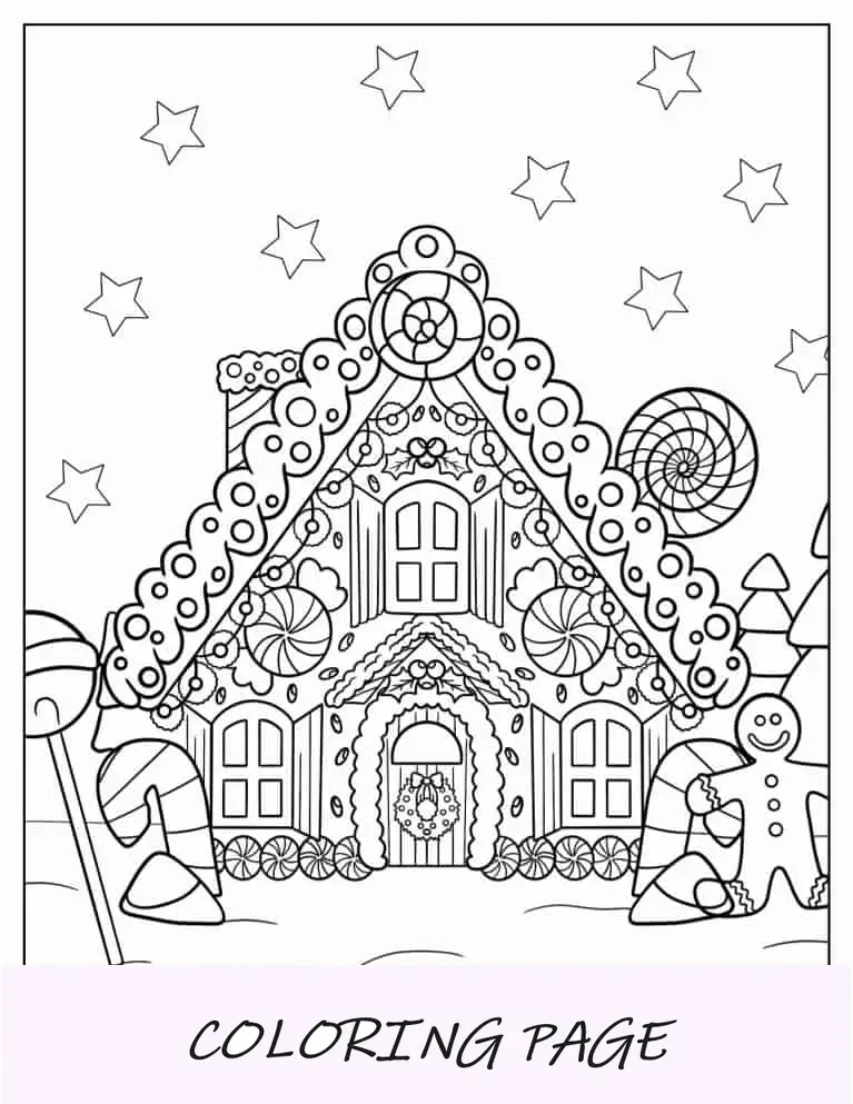 Folha para colorir de casa de pão de gengibre doce