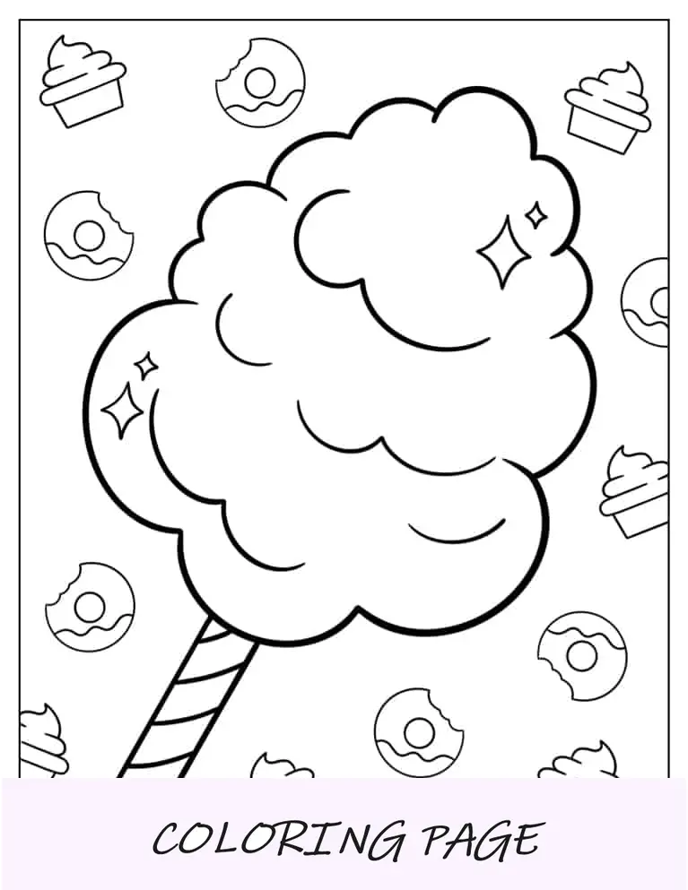 Folha para colorir de algodão doce para crianças