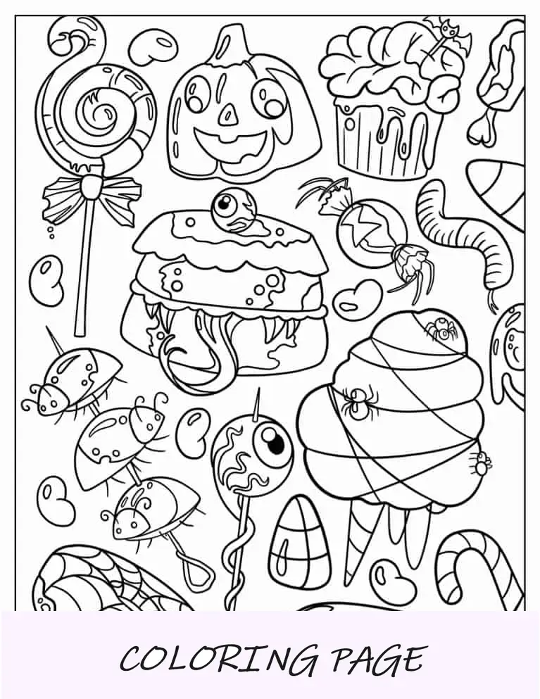Doces assustadores de Halloween para colorir