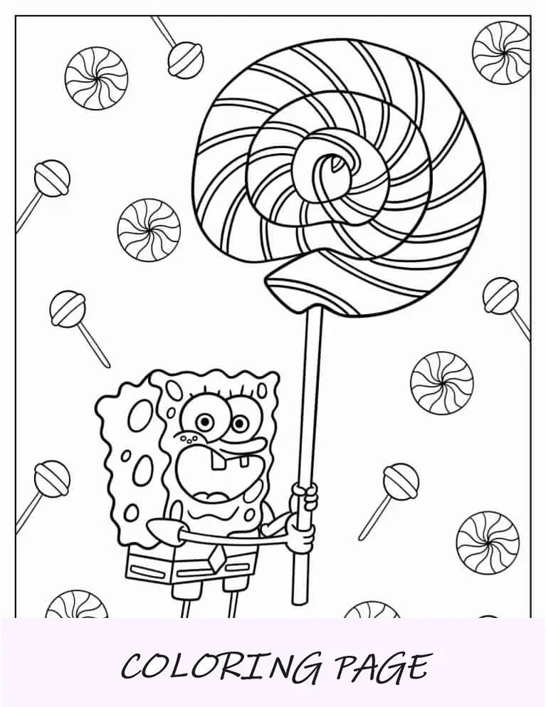 Bob Esponja segurando o pirulito para colorir