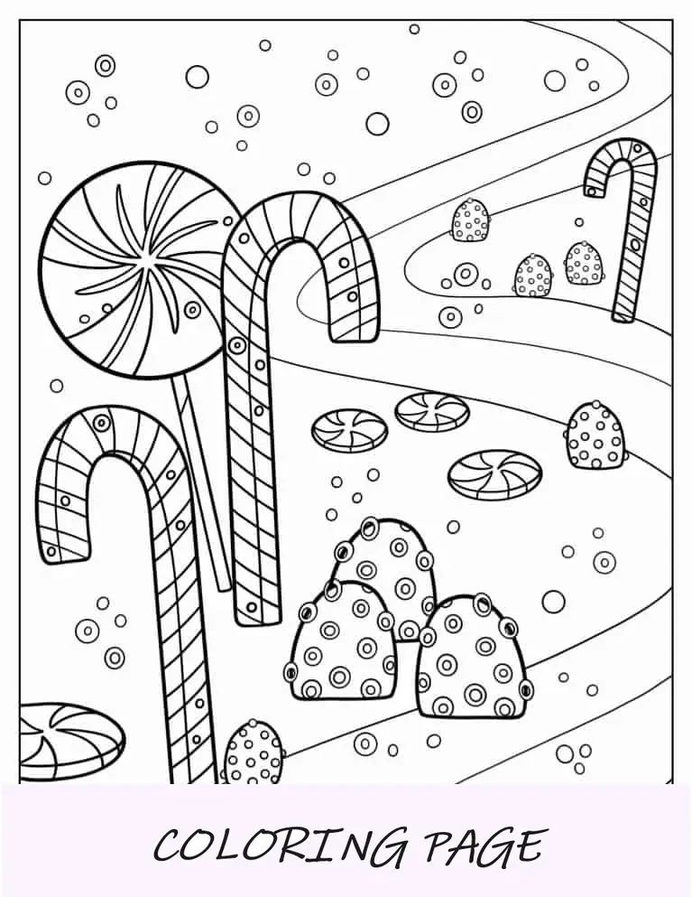 Estrada cheia de bastão de doces para colorir