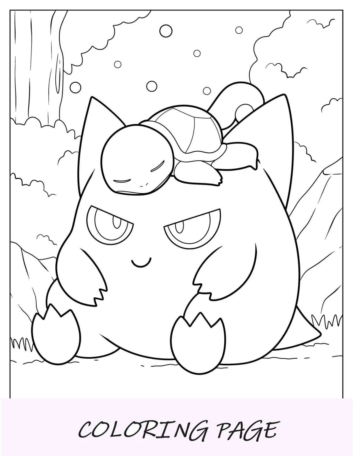 Desenho de Squirtle dormindo em cima do Gengar para colorir