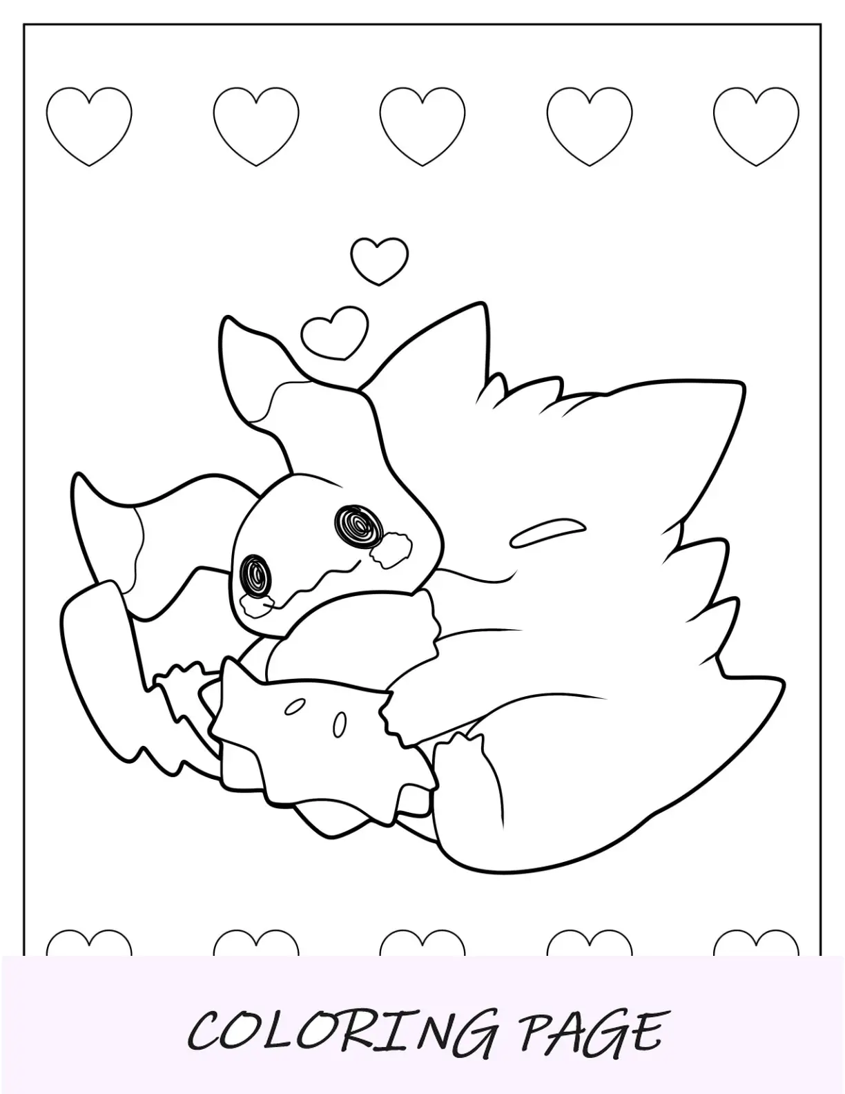 Desenho para colorir Kawaii Gengar abraçando Mimikyu