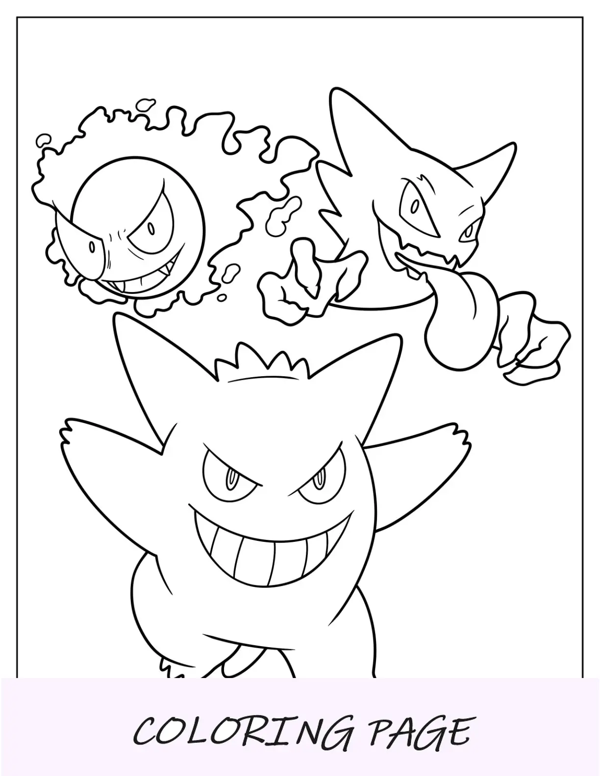 Página para colorir de Gastly, Haunter e Gengar para crianças