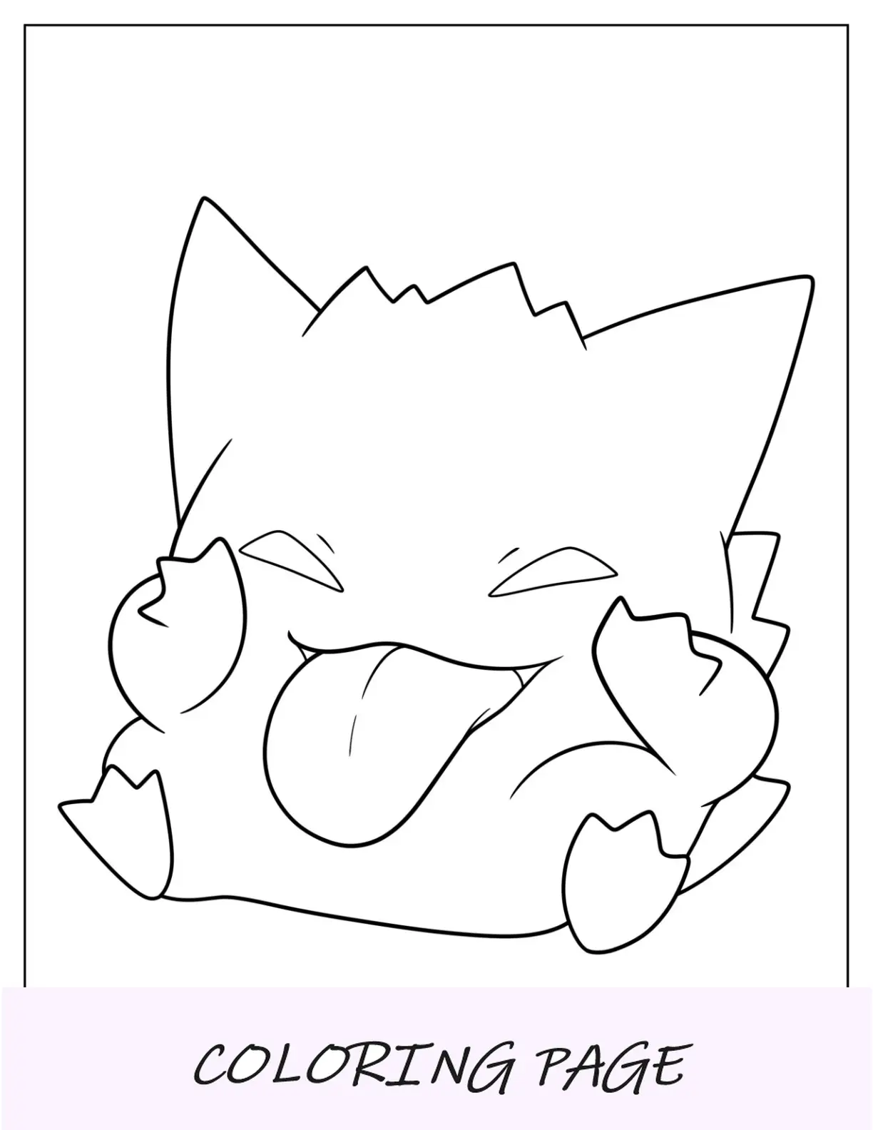 Página para colorir Kawaii Gengar com a língua de fora para crianças em idade pré-escolar