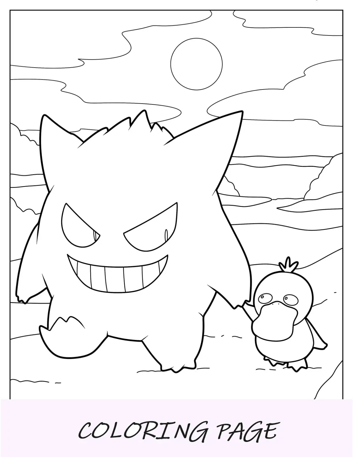 Página para colorir de Gengar andando com Psyduck