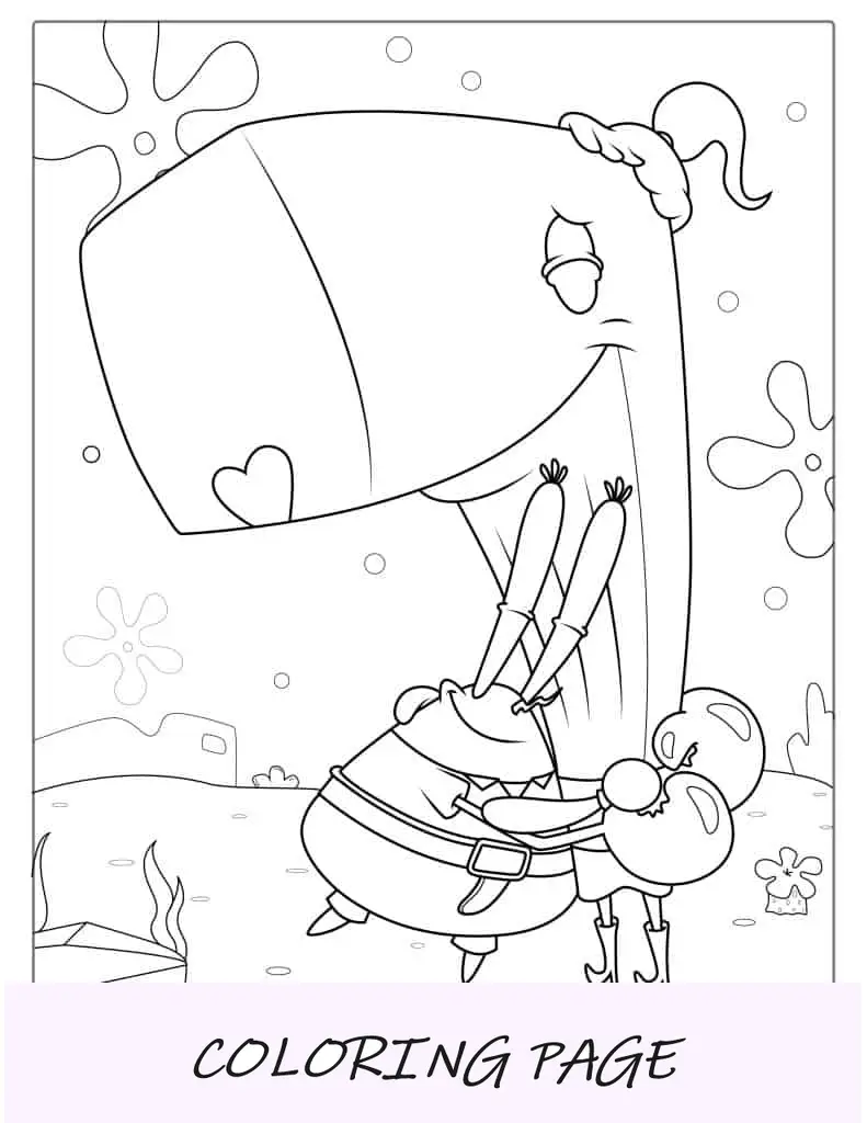 Folha para colorir Mr Siriguejo Abraçando Pérola