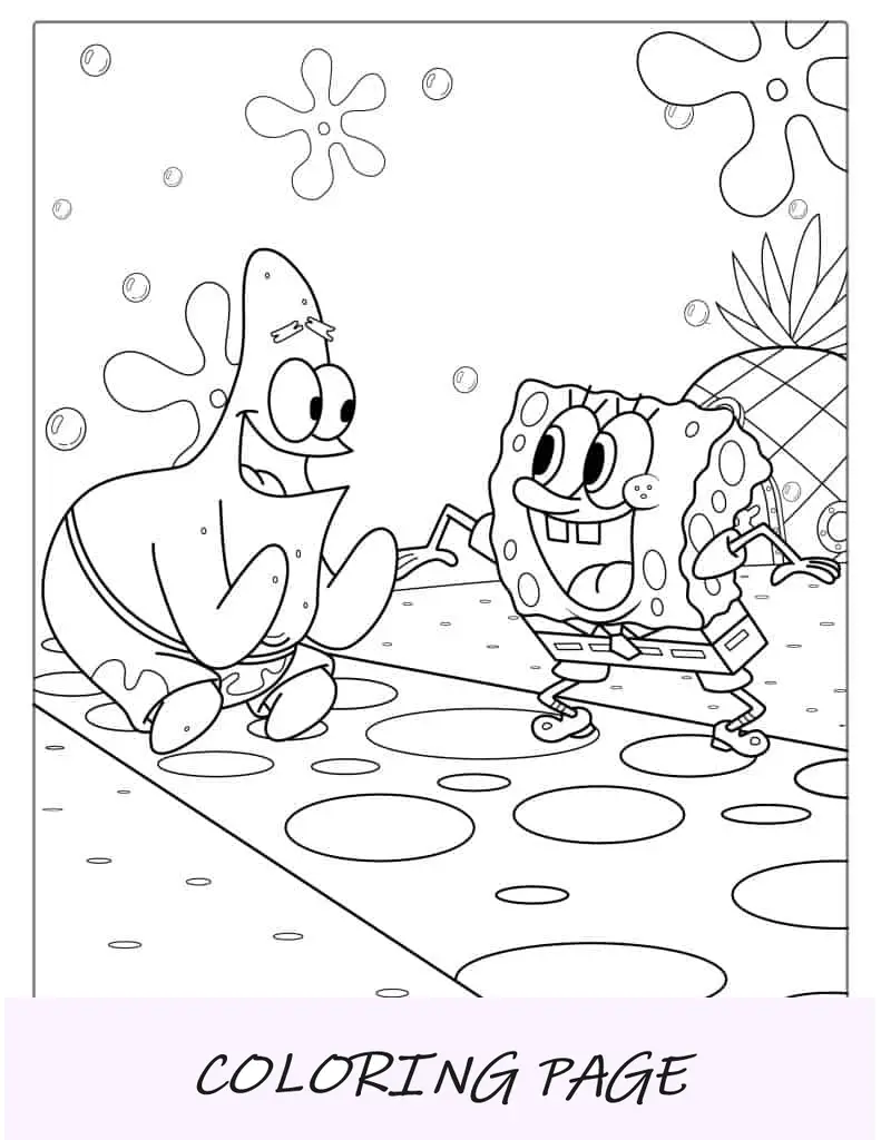 Desenho para colorir de Patrik e Bob Esponja rindo