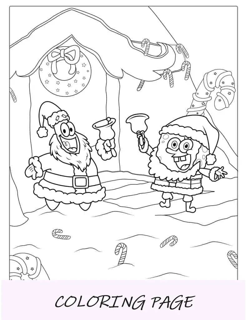 Bob Esponja e Patrik vestidos de Papai Noel para o Natal