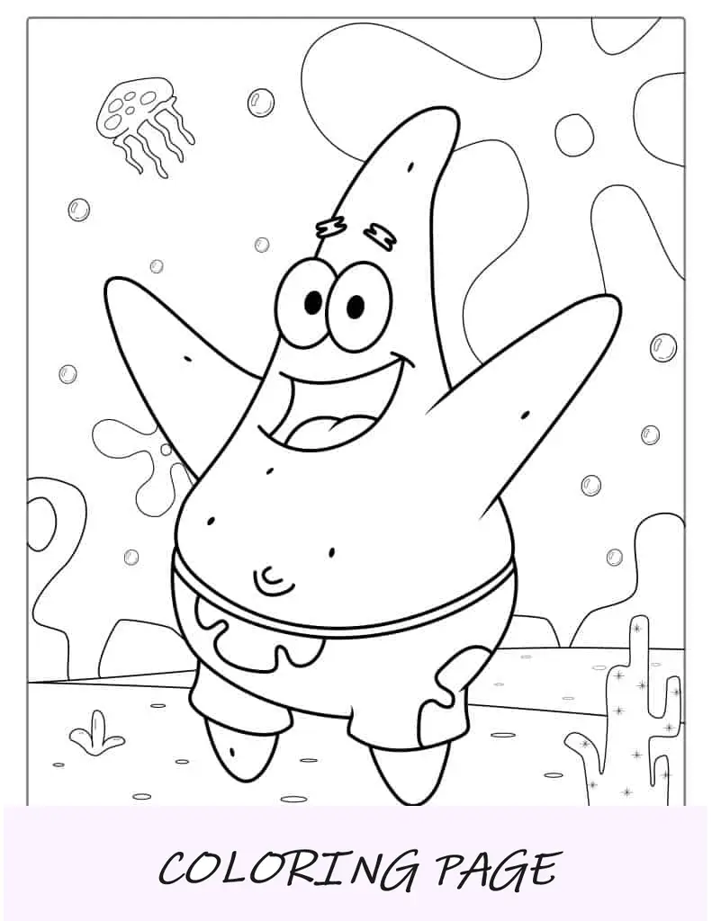 Página para colorir de Patrik, a estrela do mar para crianças