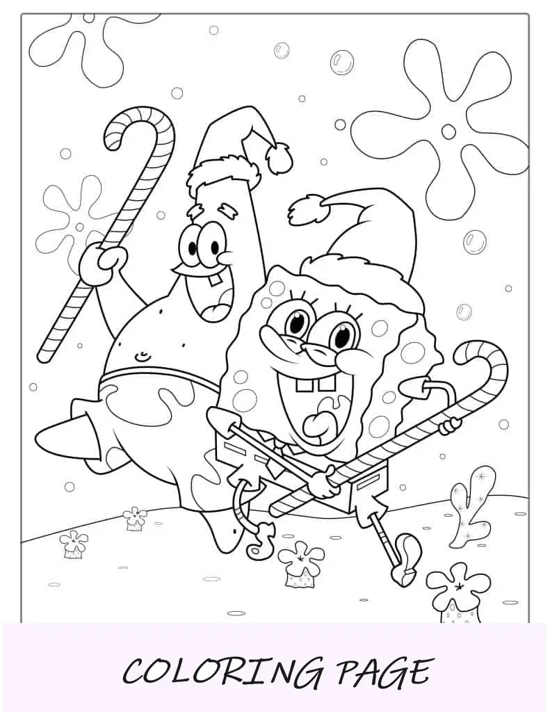 Página para colorir do Bob Esponja com tema de Natal