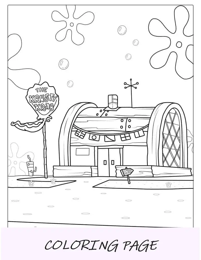 Folha para colorir do restaurante Krusty Krab