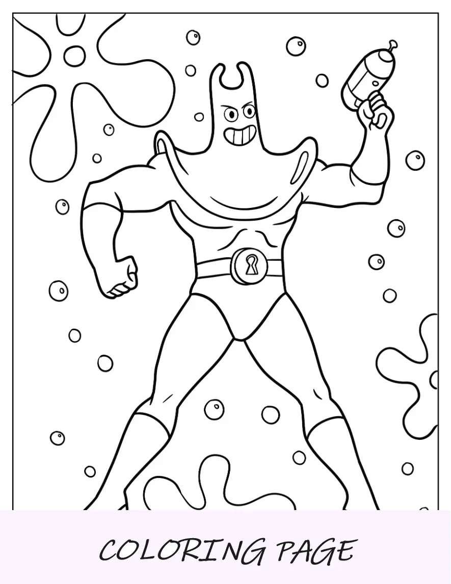 Página para colorir do Bob Esponja de fácil respeito Man Ray segurando uma arma