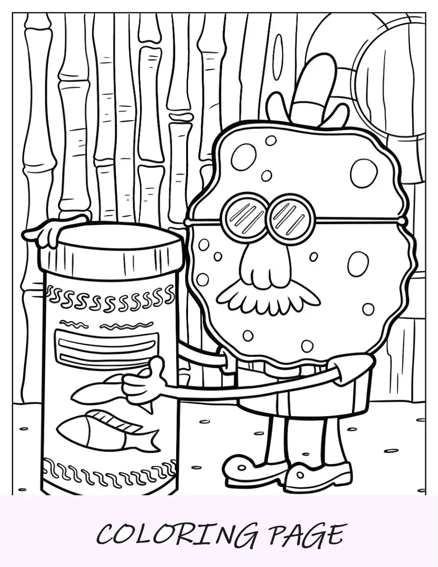 Página para colorir de Harold SquarePants segurando uma garrafa
