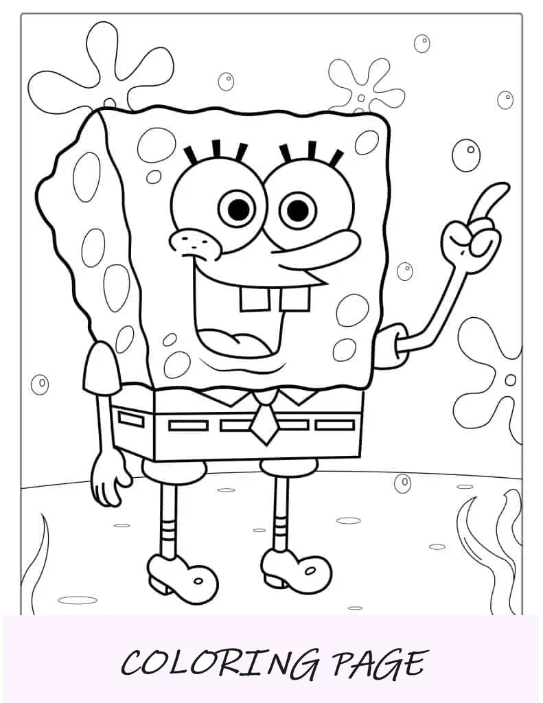 Página para colorir fácil do Bob Esponja Calça Quadrada para crianças