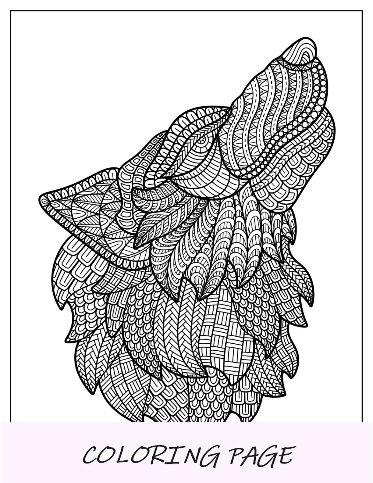 Mandala-Malseite „Heulender Wolf“.