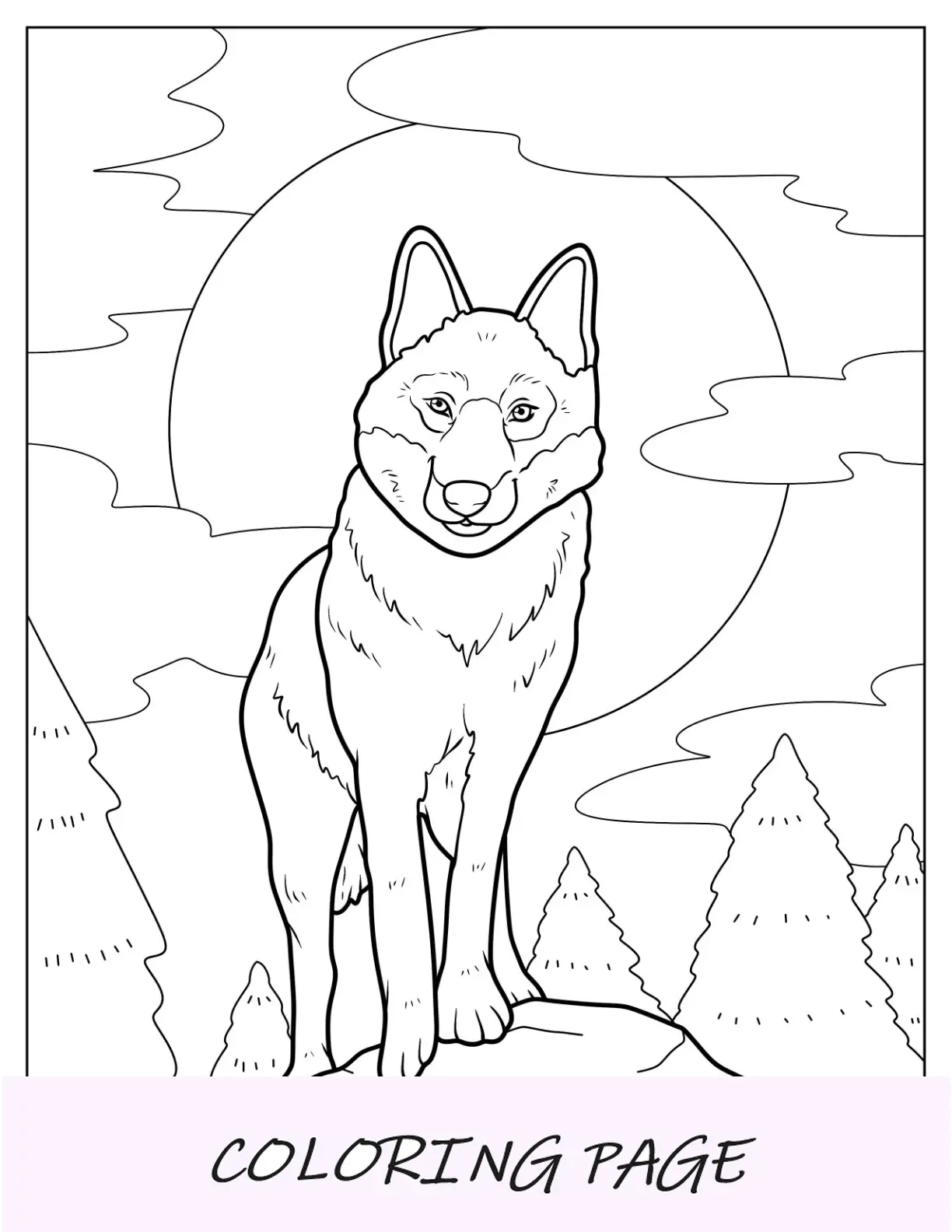 Einfache Wolf-Malseite, die auf einem Felsen steht