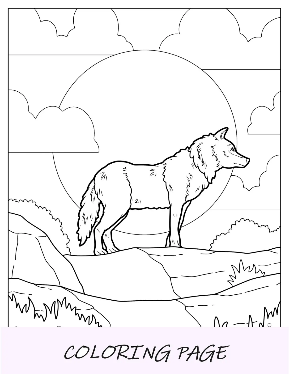 Realistische große Wolf-Malseite, die vor dem Vollmond steht