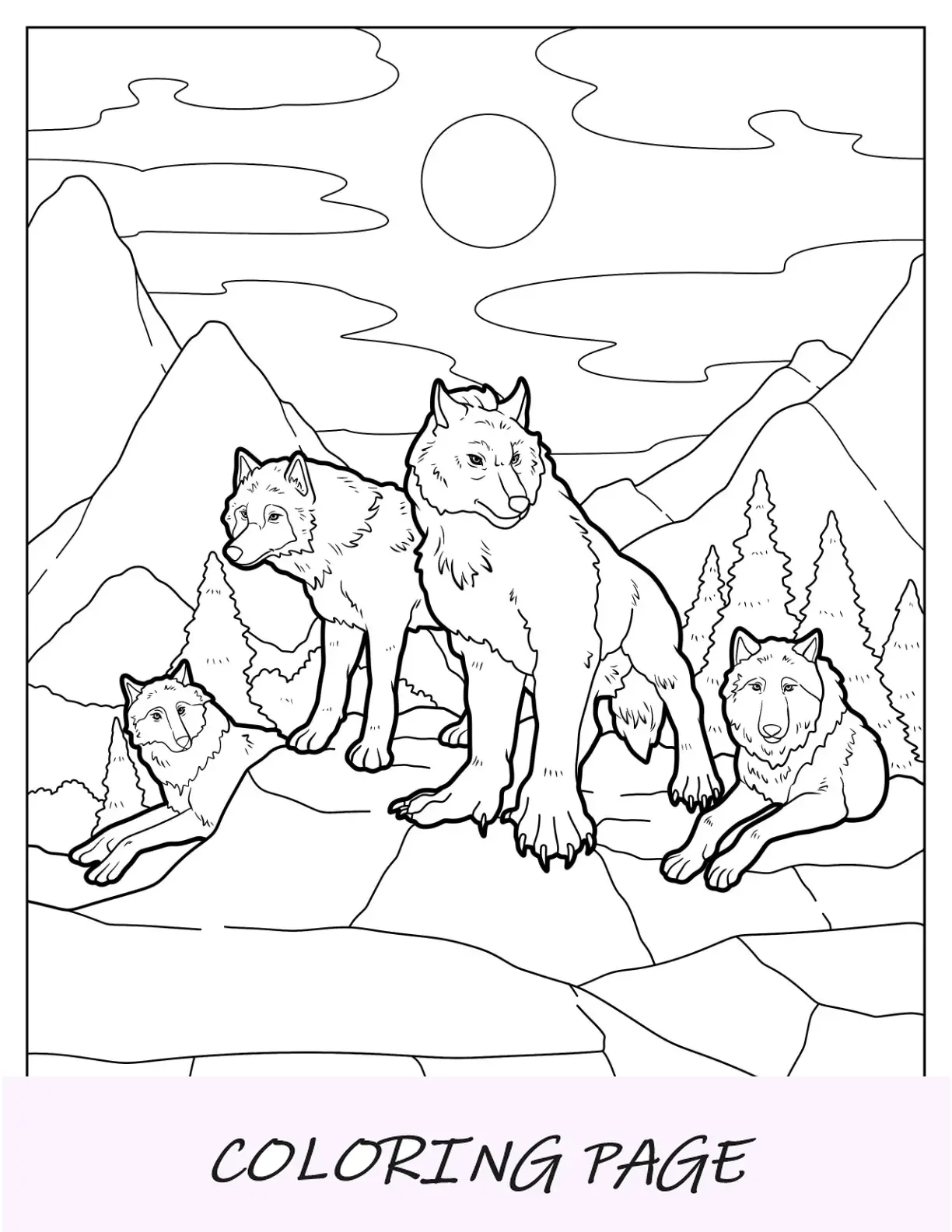 Ausmalbild: Wolf, Ausmalbilder, Von, Rudel, Ruhend, Auf, Rock