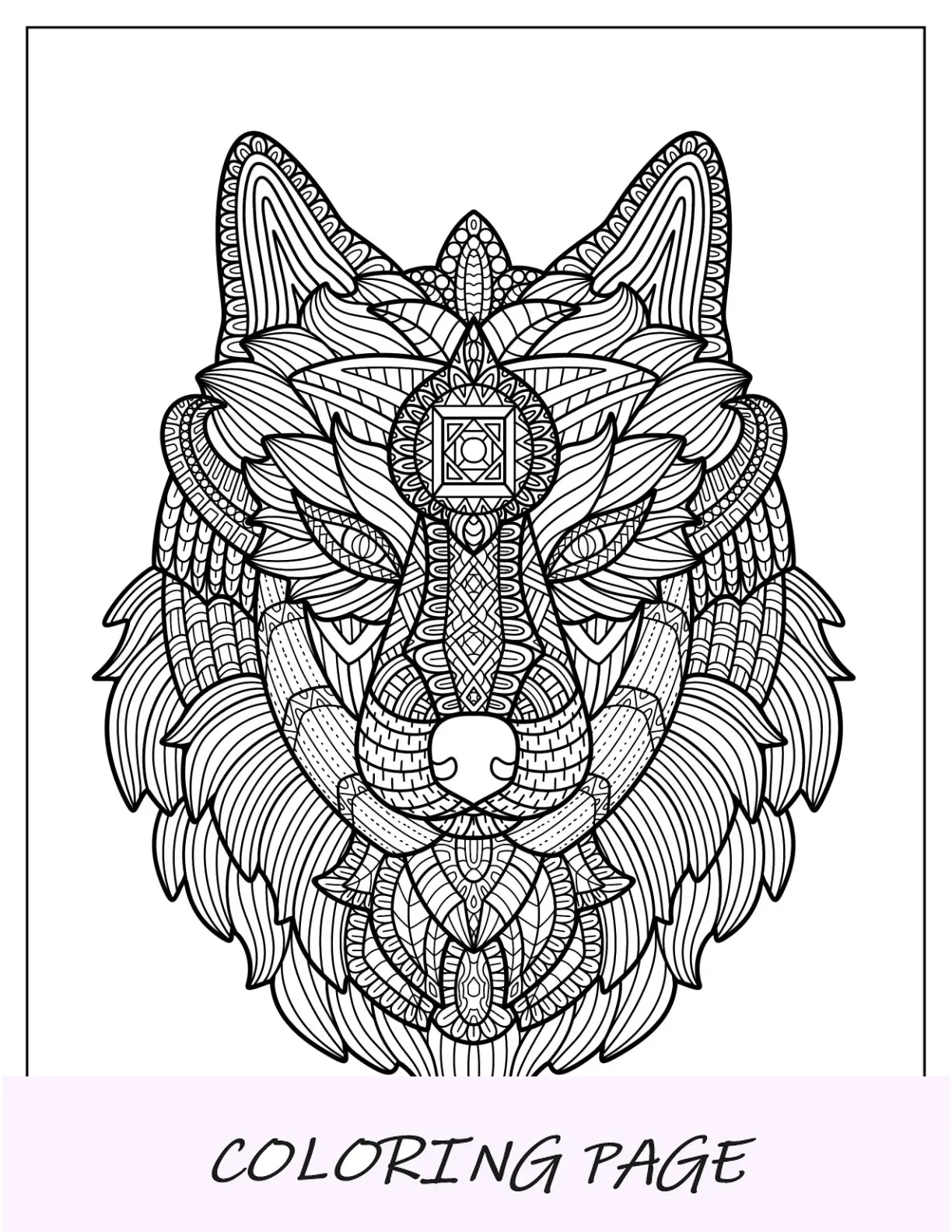 Ausführliches Wolf-Malvorlagen-Mandala für Erwachsene