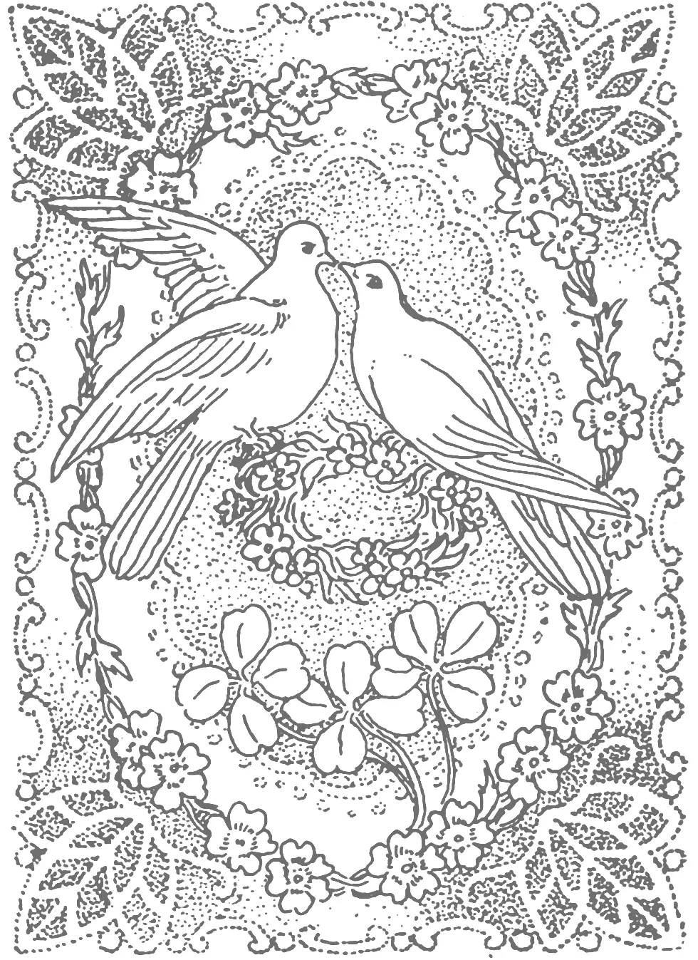 Two Doves In Love Coloring Page