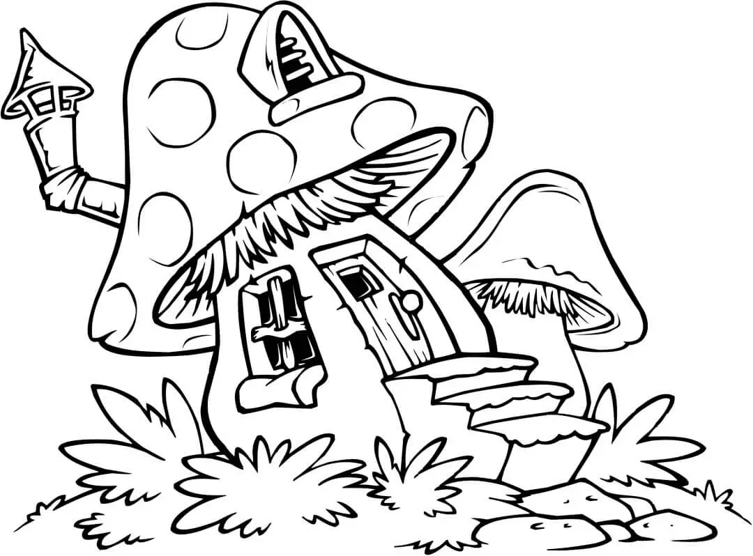 Mushroom House Coloring Page