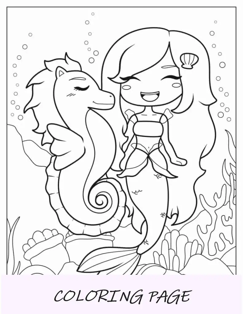 Cavalo marinho e sereia com tema Kawaii