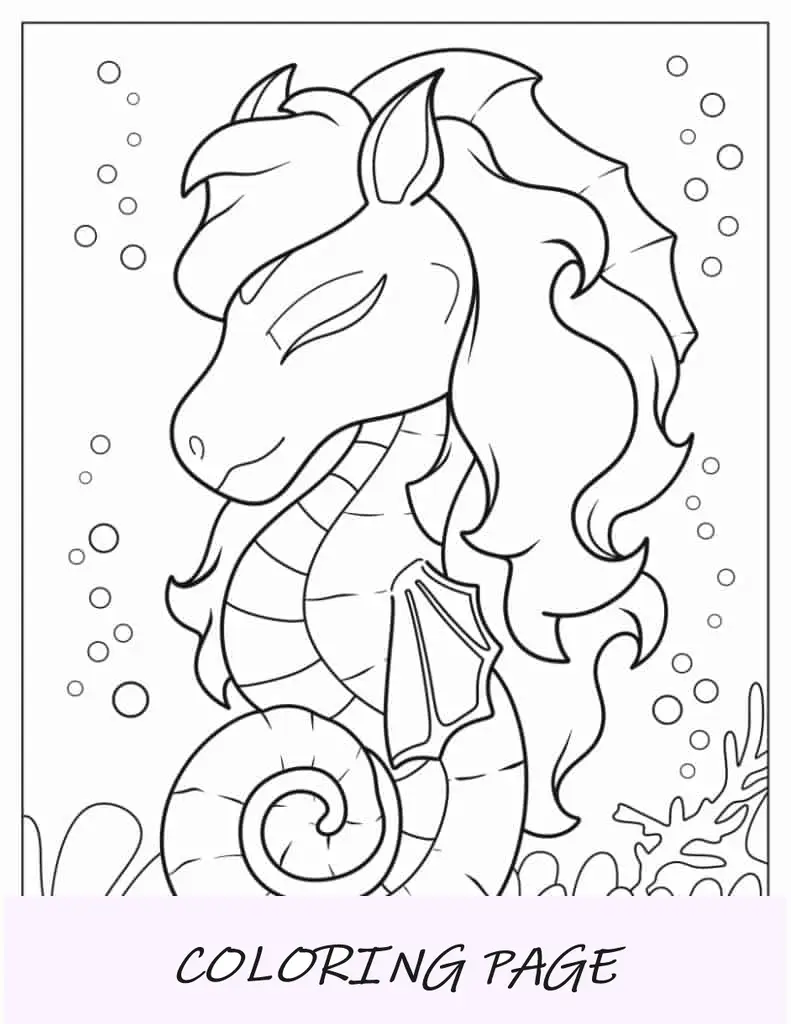 Folha para colorir de cavalo marinho de desenho animado