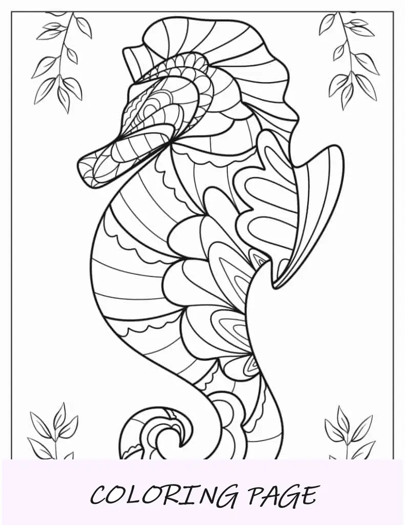 Página para colorir de mandala de cavalo marinho para adultos