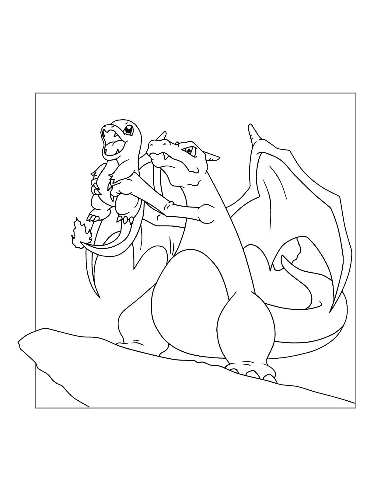 Charizard Holds Charmander Coloring Page