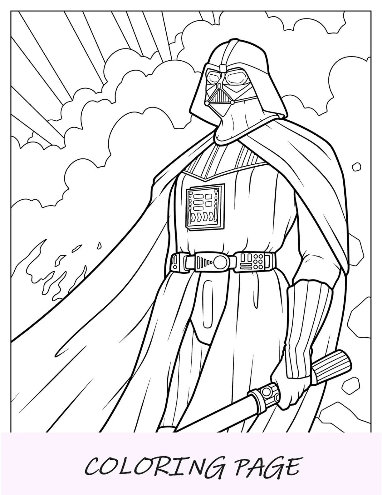 Página para colorear de Darth Vader realista en batalla