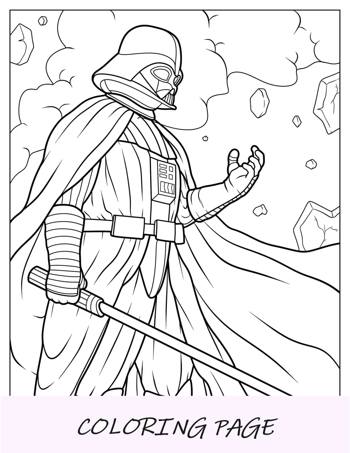 Página detallada para colorear de Darth Vader usando la fuerza