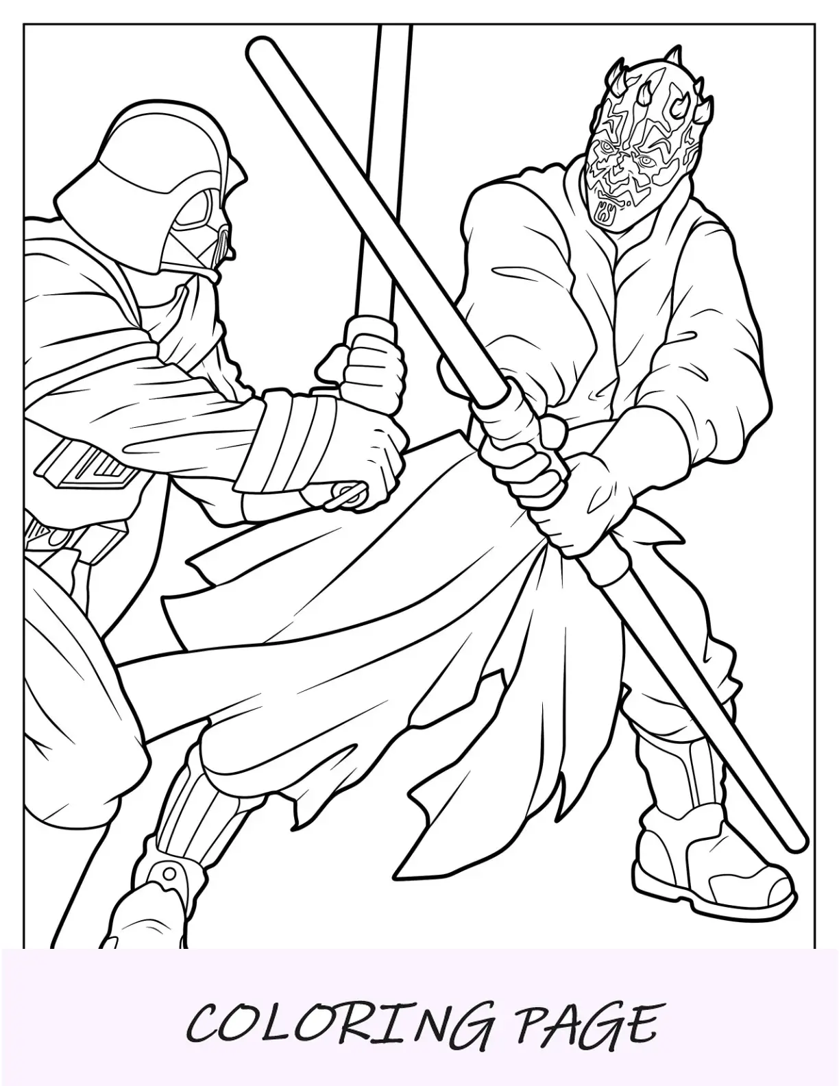 Dibujo para colorear de Darth Vader luchando contra Darth Maul