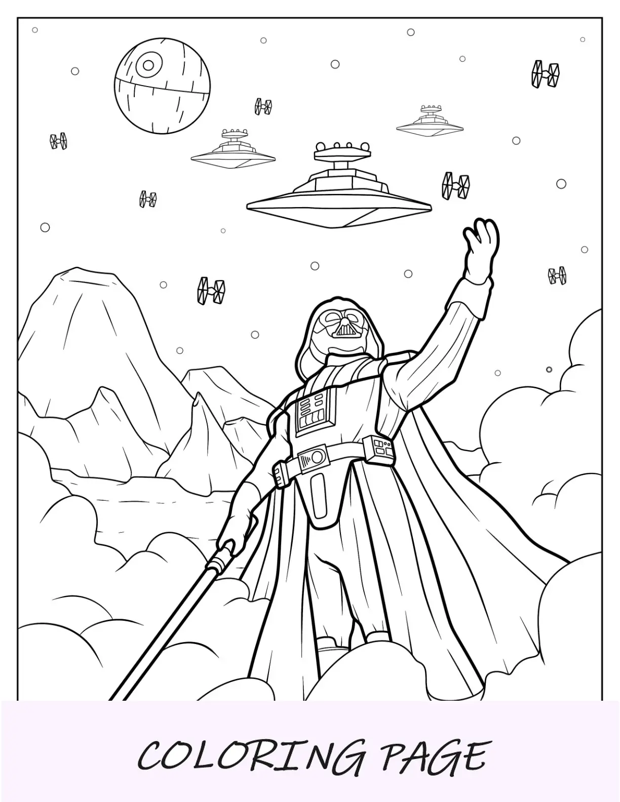 Dibujo para colorear de Darth Vader luchando en el espacio