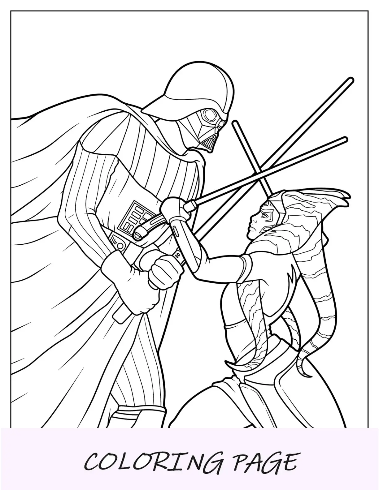 Dibujo para colorear de Darth Vader luchando contra Ahsoka