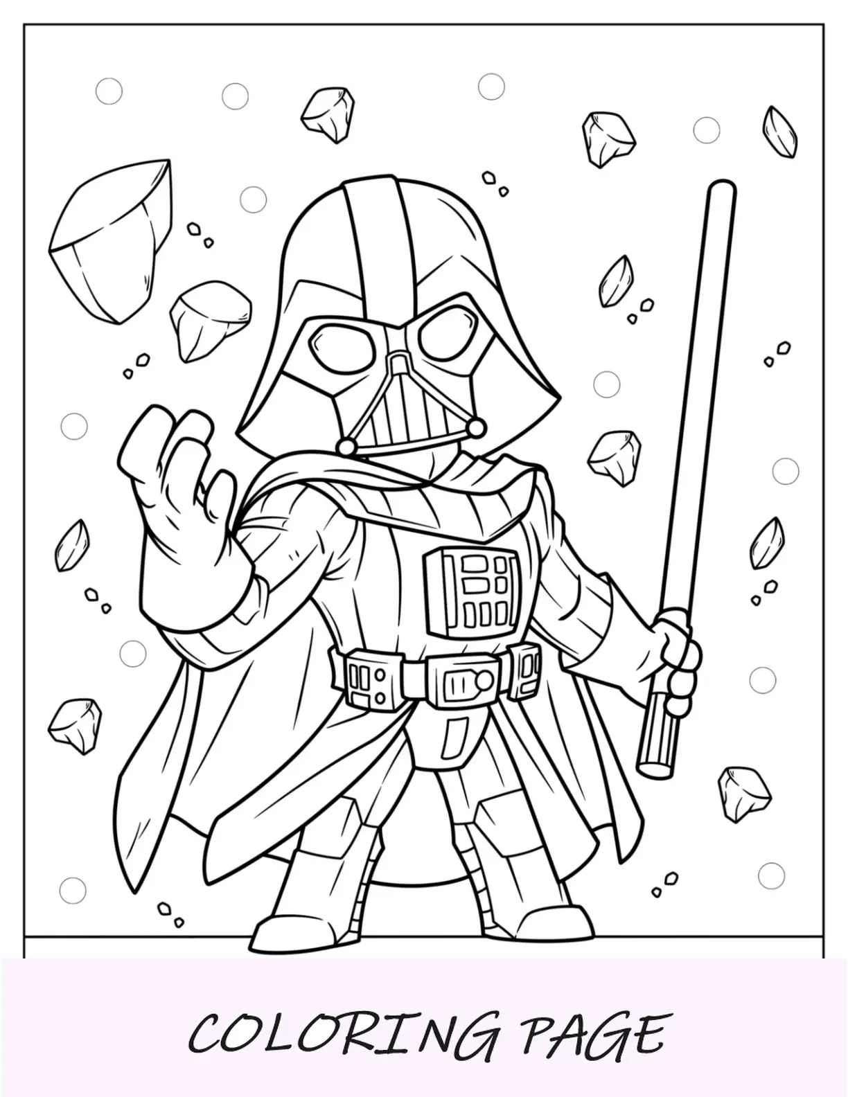 Página para colorear de Darth Vader Kawaii usando la fuerza para niños